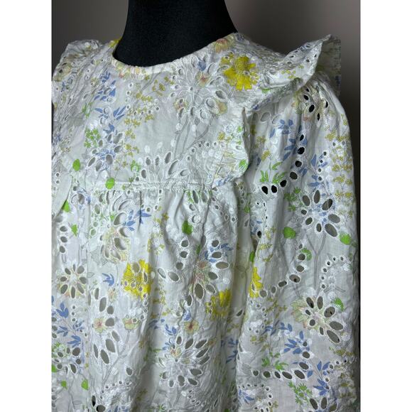 Greylin Piper Eyelet Lace Blouse Size M Ivory Yellow Floral Cotton Long Sleeve - Picture 5 of 6